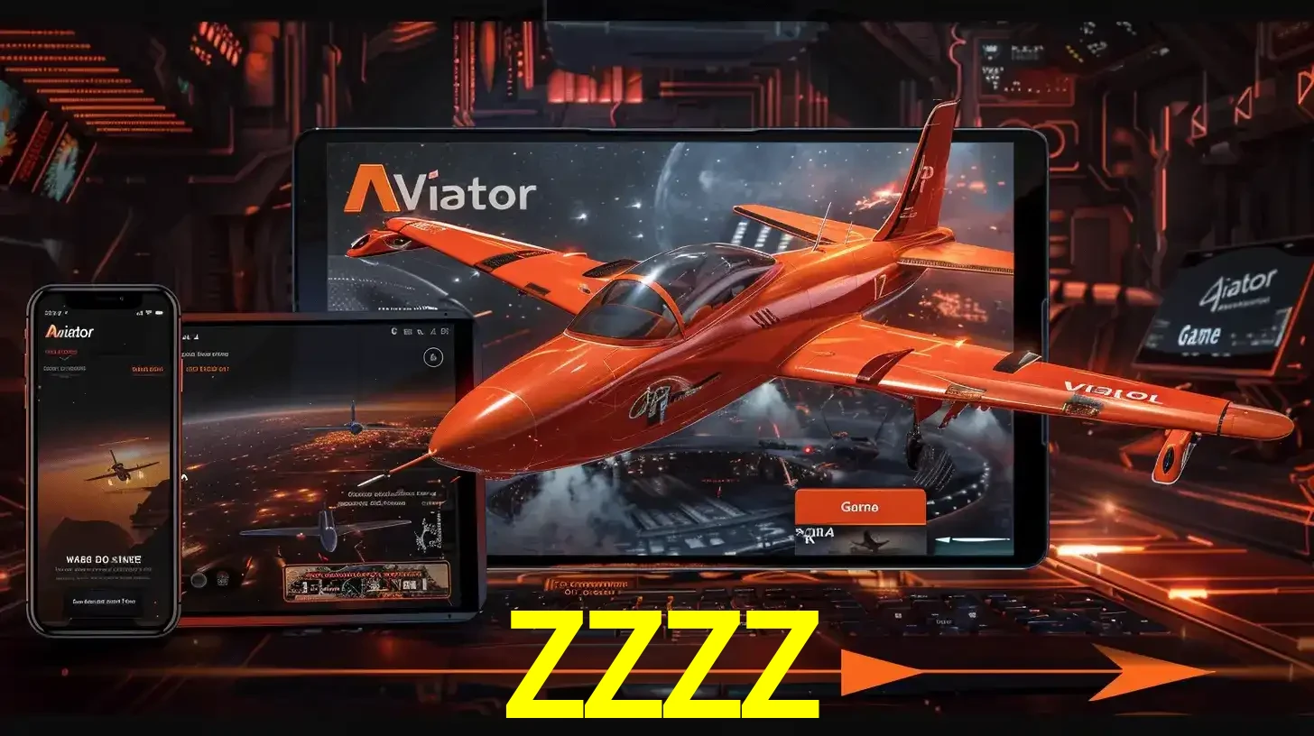 Apresentação tecnológica do jogo Aviator com um avião saindo da tela de um tablet, demonstrando a experiência imersiva em múltiplos dispositivos no ZZZZ.